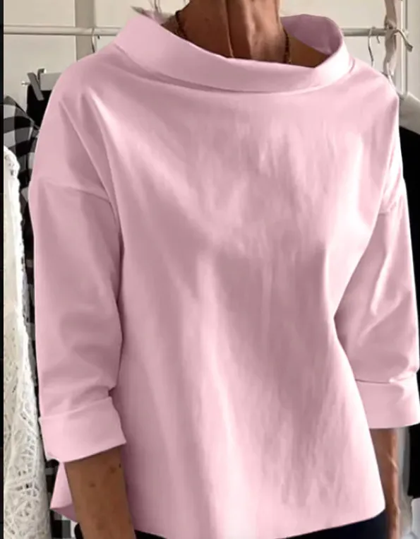 Fleece Shirt Women's Cotton Polyester Long Sleeve Half Turtleneck Women's Sweater Pink - Shop at LoveMi