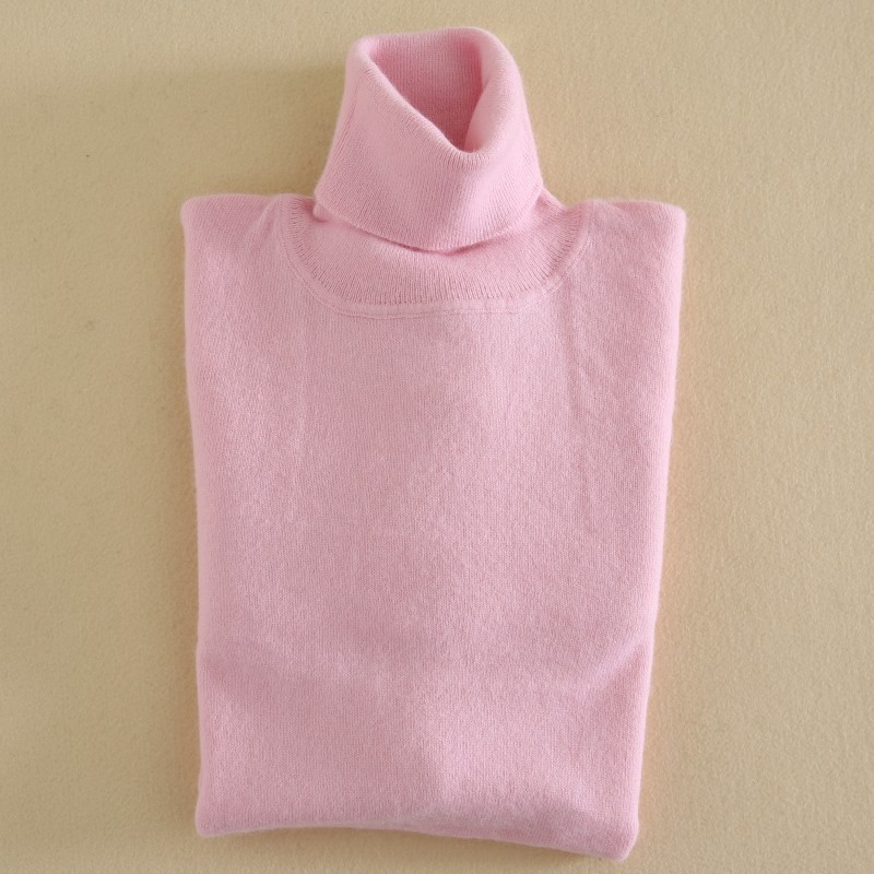 Cashmere Sweater High Lapel Knitted Pullover Bottoming Shirt Pink - Shop at LoveMi