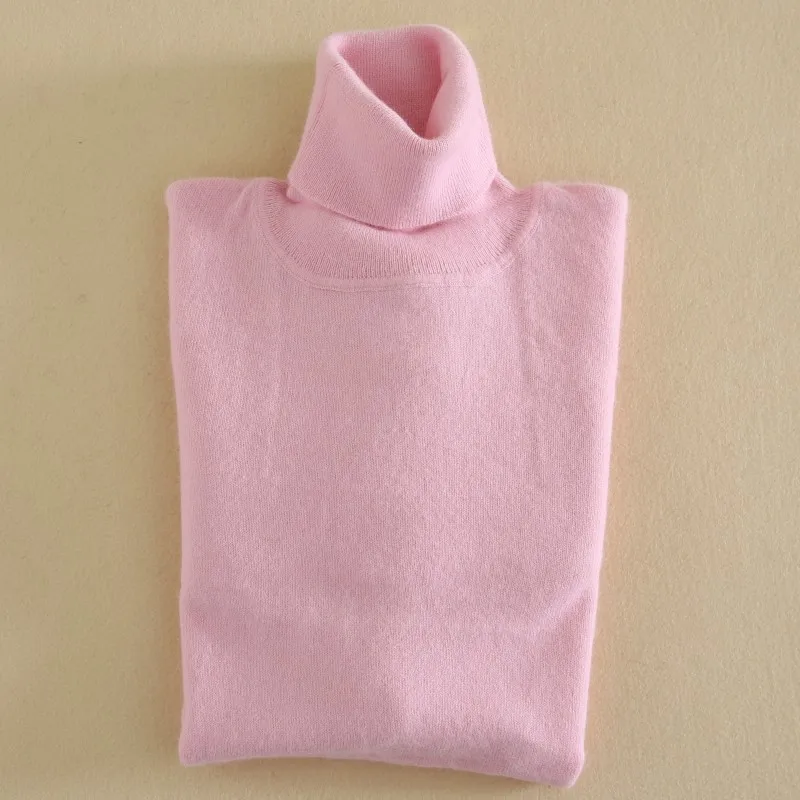 Cashmere Sweater High Lapel Knitted Pullover Bottoming Shirt - Pink