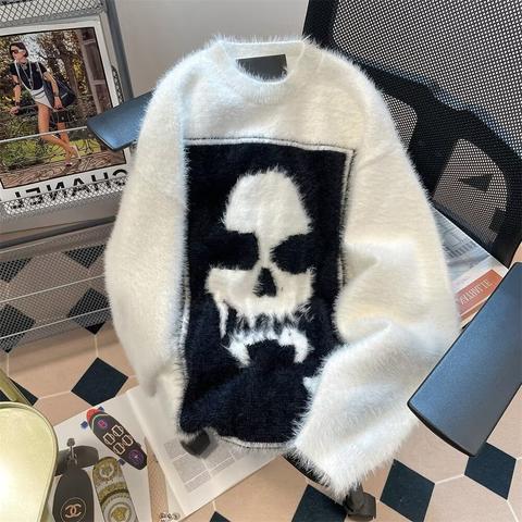Women's American-style Vintage Mohair Skull Sweater