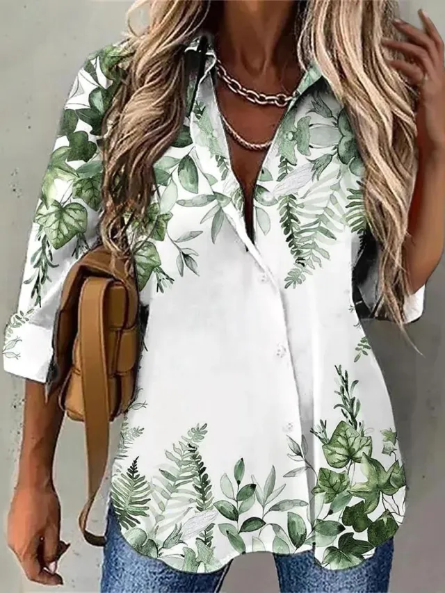 Women's Top Spring And Autumn New Rose Leaves Long Sleeve Button Shirt F169Z986 - Shop at LoveMi