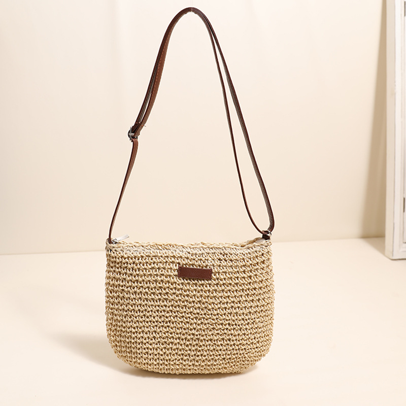 Solid-color One-shoulder Woven Bag For Women