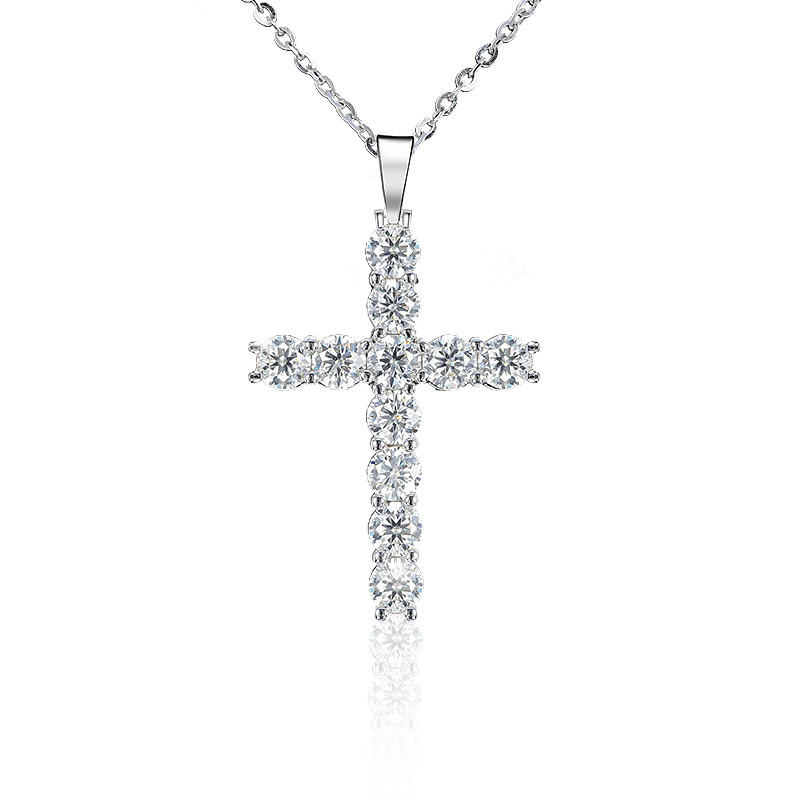Moissanite Cross Pendant in 925 Sterling Silver Necklace