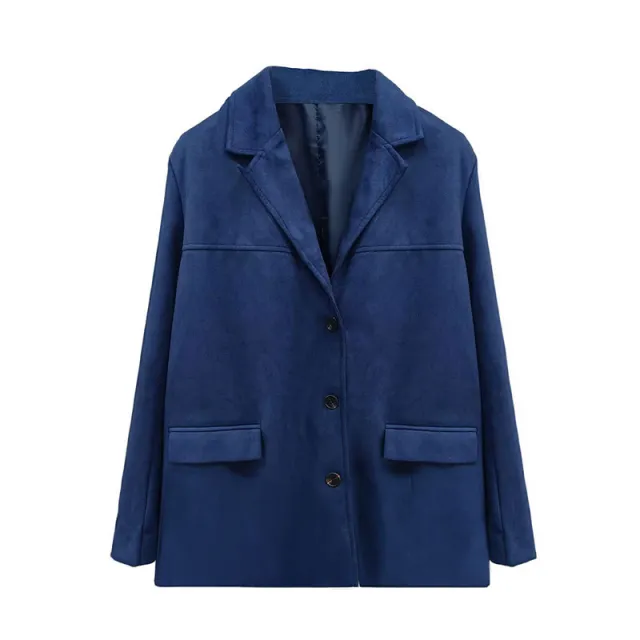 Elegance Retro Brown Loose Pockets Long Sleeve Suit Coat Dark Blue - Shop at LoveMi