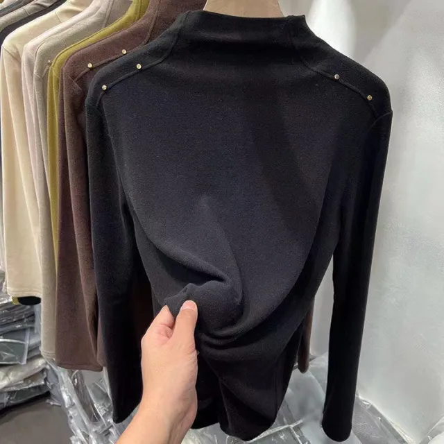 Double sided Dralon Half high Collar Long Sleeves Inner Bottoming Shirt Black - Shop at LoveMi
