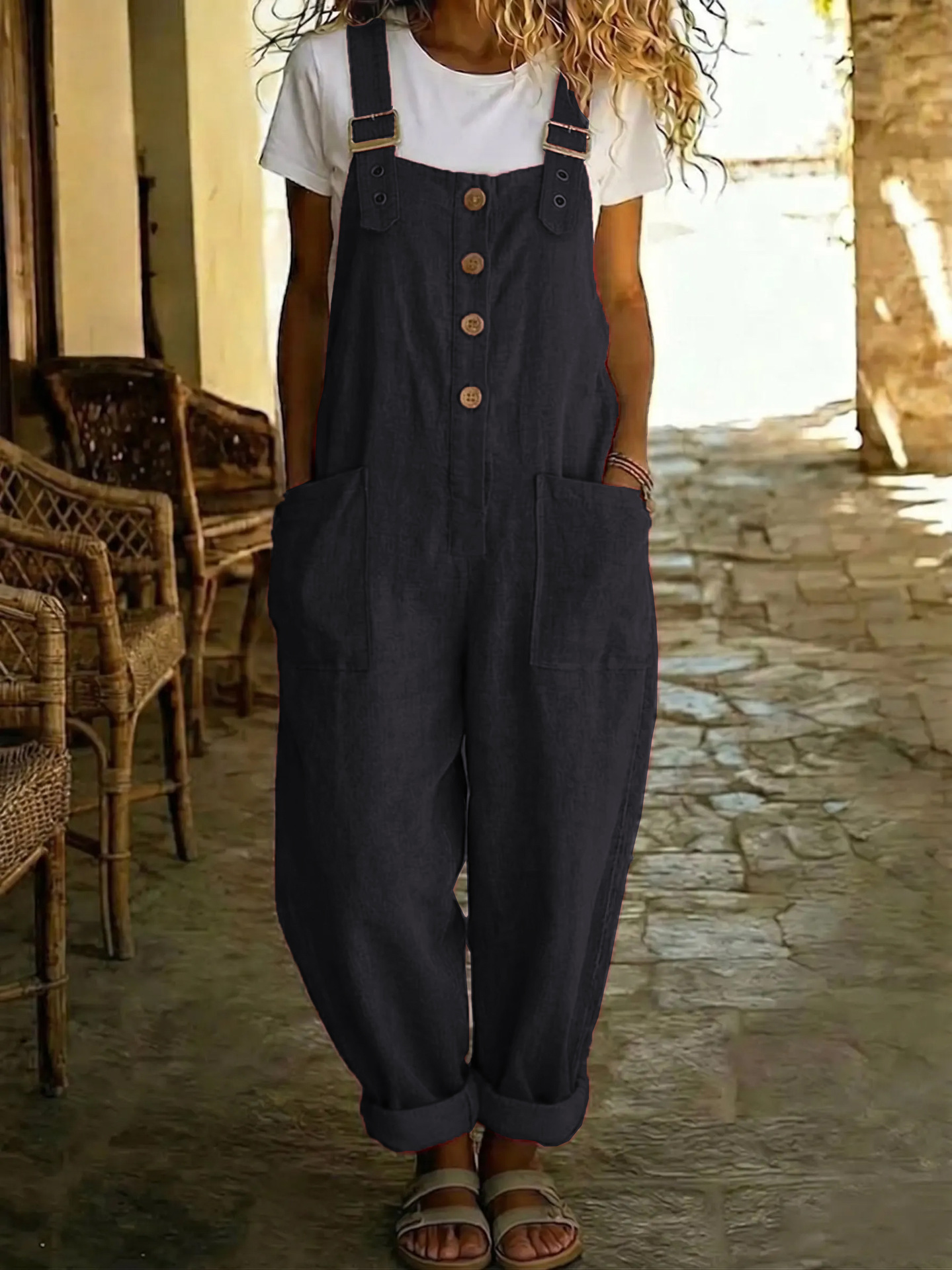 Women's vintage overalls in red – high-waist straight-leg sleeveless suspender jumpsuit