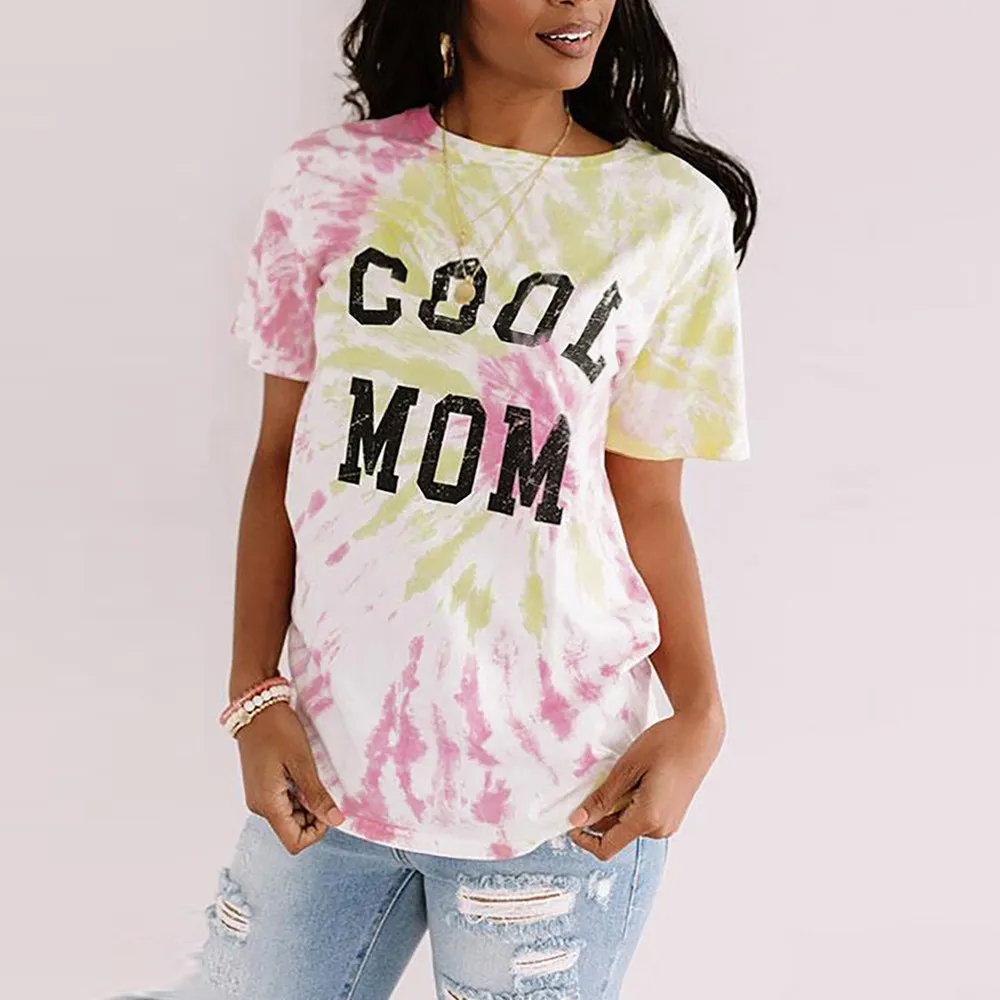 European And American Digital Printing Short-sleeved Women's Summer Loose T-shirt - Pink Yellow