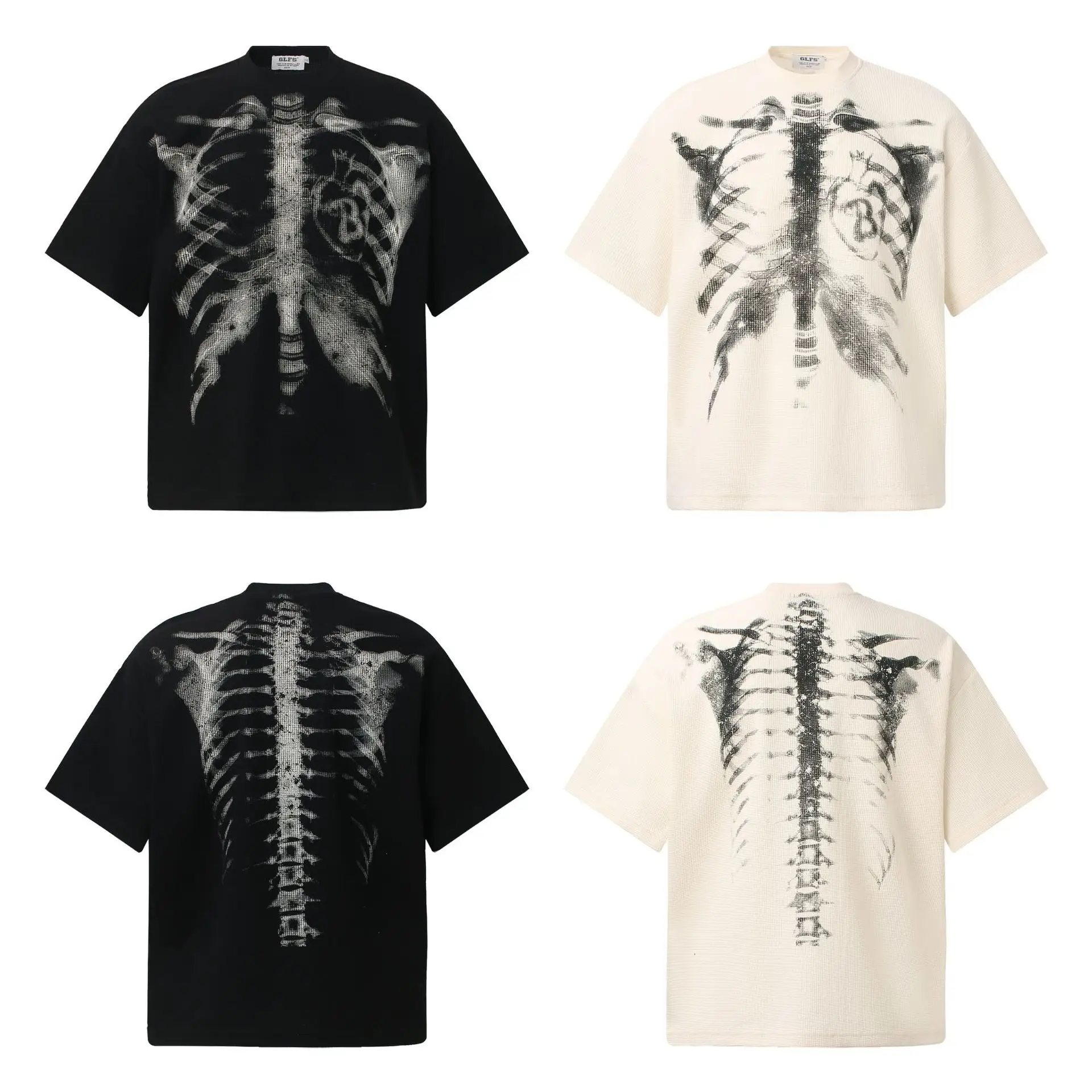 American-style Retro Street-chic Waffle-knit Loose-fit T-shirt For Couples