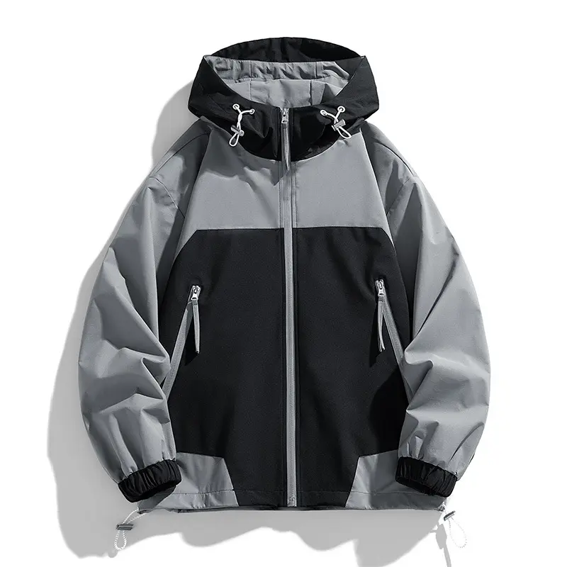 Retro Patchwork Hit Loose Casual Hooded Jacket