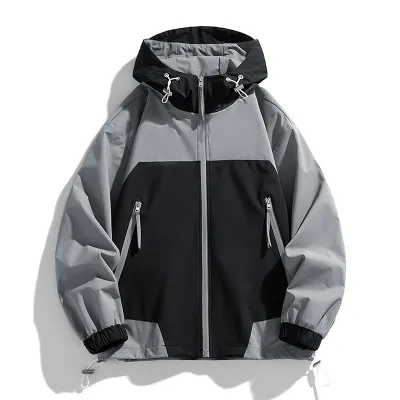 Retro Patchwork Hit Loose Casual Hooded Jacket