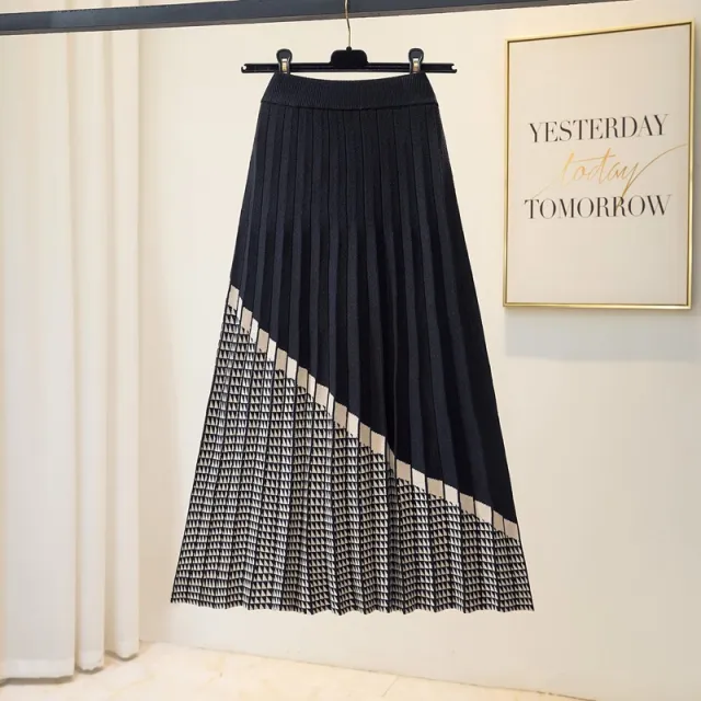 Women's Autumn And Winter New High Waist Thickened Mid length A Line Skirt Pleated Wool Skirt Black - Shop at LoveMi