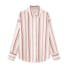 Striped Poplin Cotton Long-sleeved Lapel Shirt - View 1