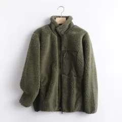 Couple's Autumn And Winter New Loose Zip Windproof Lamb Wool Coat For Women - Dark Olive Green - View 1