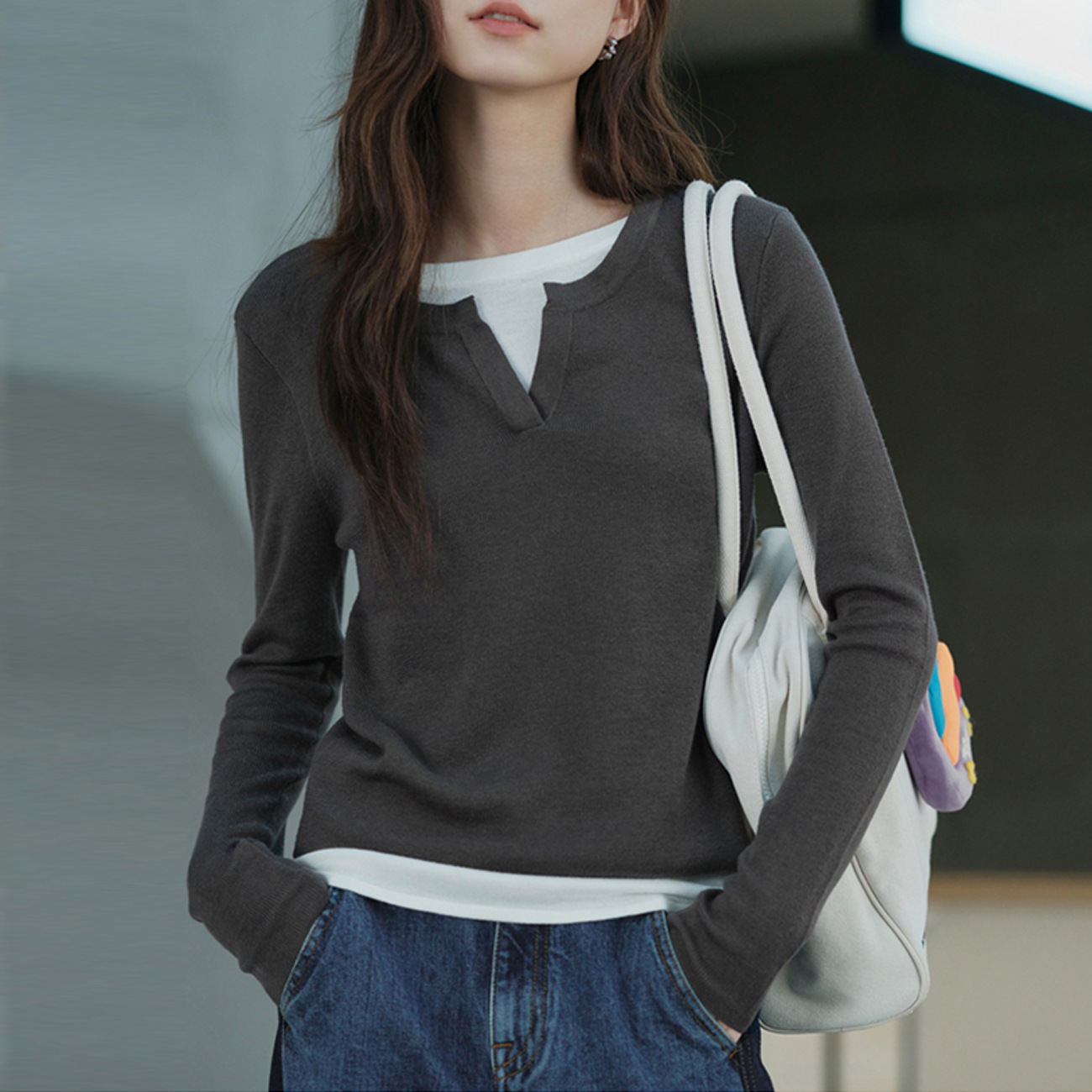 Color-blocked Mock Two-piece T-shirt For Women