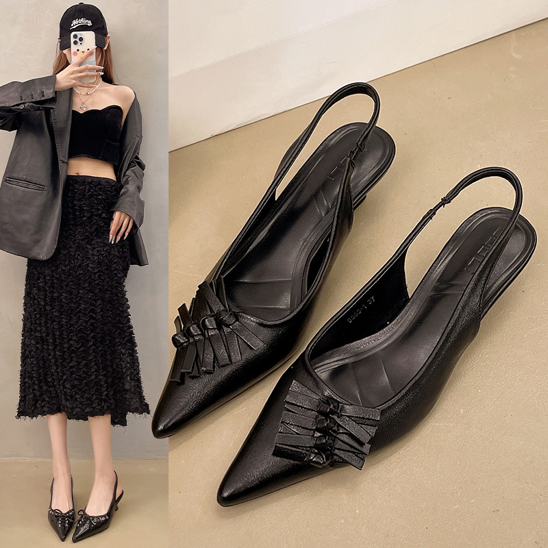 French-style Chic Pointed-toe Stiletto Heeled Open-back Sandals