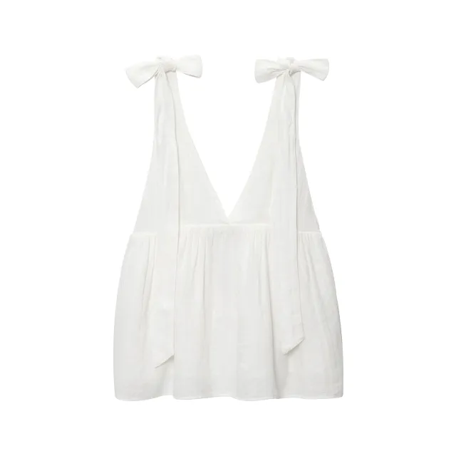 Bowknot Decoration Sling Top Short Casual Pants Suit White Top - Shop at LoveMi