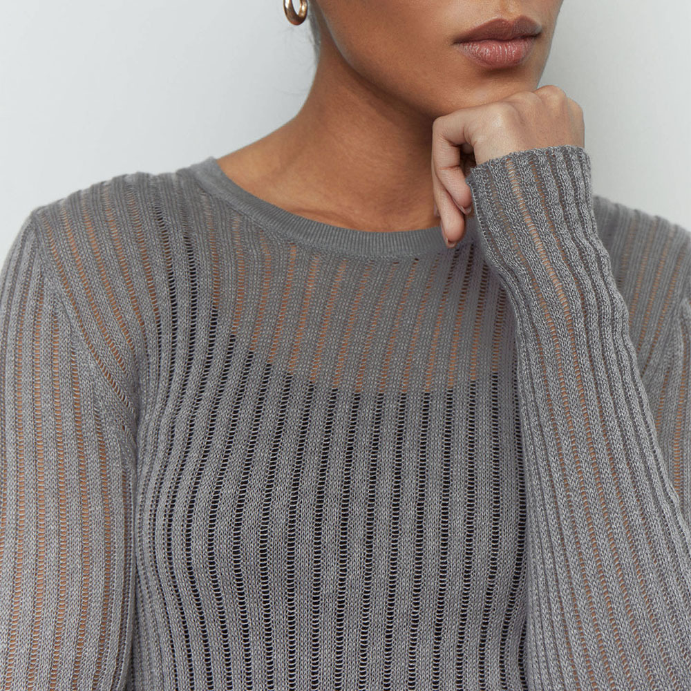 Women's Fashion Casual Solid Color Slim fit Cashmere Round Neck Long Sleeve Gray - Shop at LoveMi