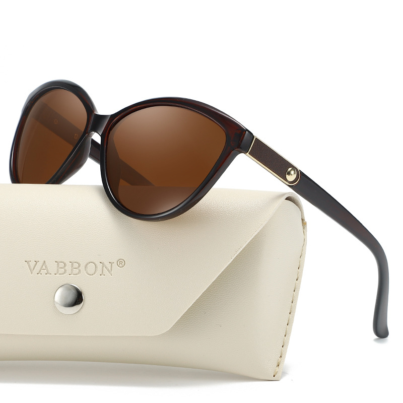 Fashionable Polarized Personalized Leather Inlaid Light Luxury Cat Eye Sunglasses