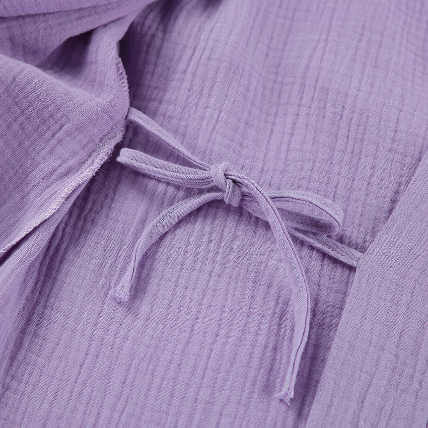 Cotton Lace-up Solid Color Pajamas Comfortable Loose Long Sleeve Short Women's Homewear