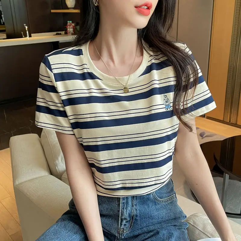 Pure Cotton Striped Postpartum Skin-Friendly Versatile Nursing Shirt