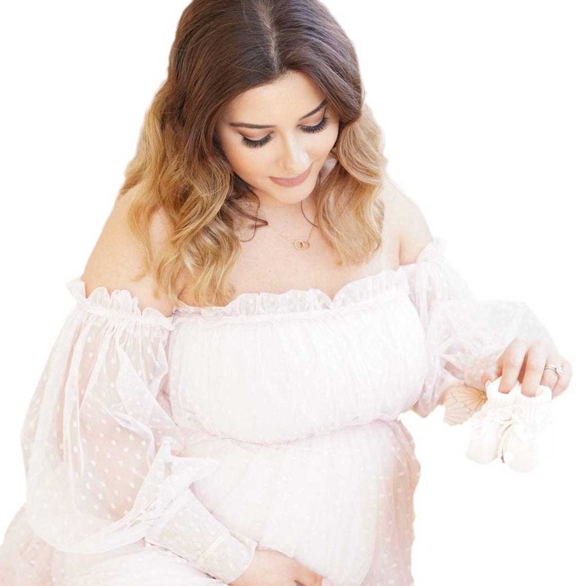 Women's Polka Dot Gauzy Off-the-shoulder Puff Sleeve Dress