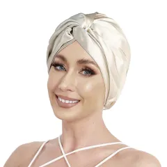 Artificial Silk Headcloth Elastic Satin Receiving And Receiving Hat - Beige 20702 - View 1