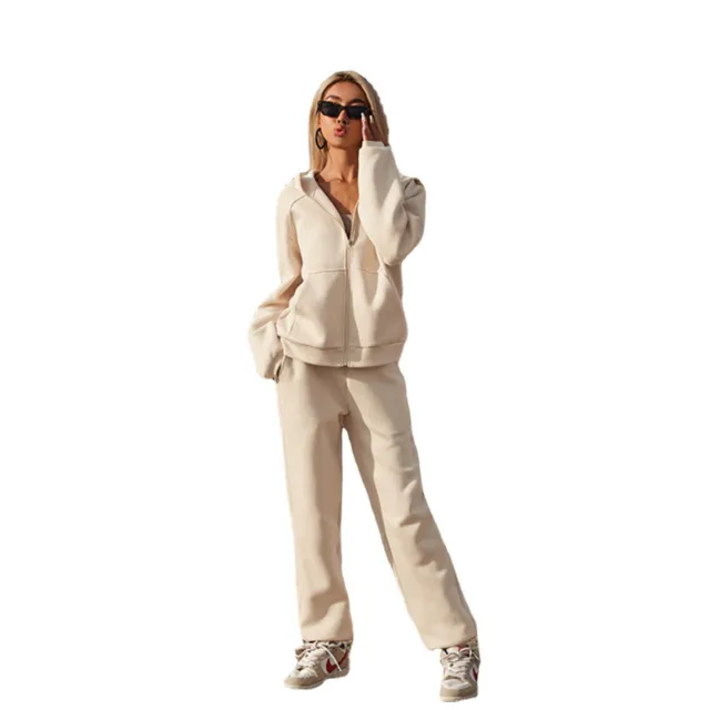 Women's Solid Color Hooded Long Sleeve Ankle tied Suit Apricot - Shop at LoveMi