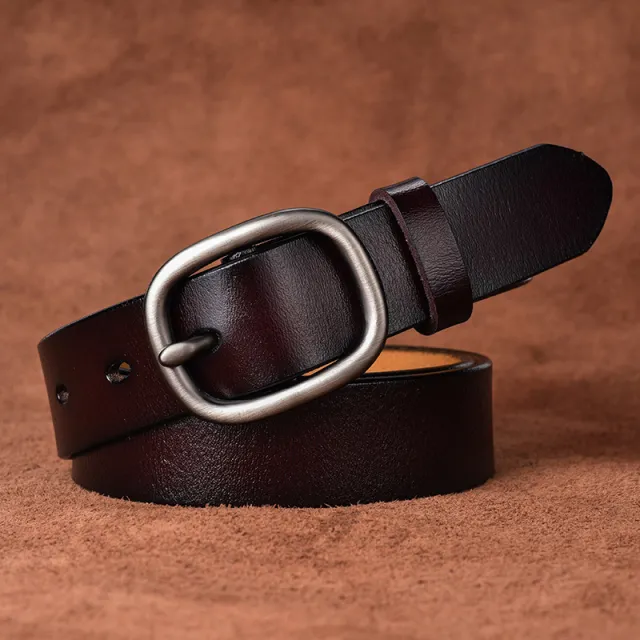 Simple And Versatile Women's New Genuine Leather Belt Silver Buckle Brown - Shop at LoveMi