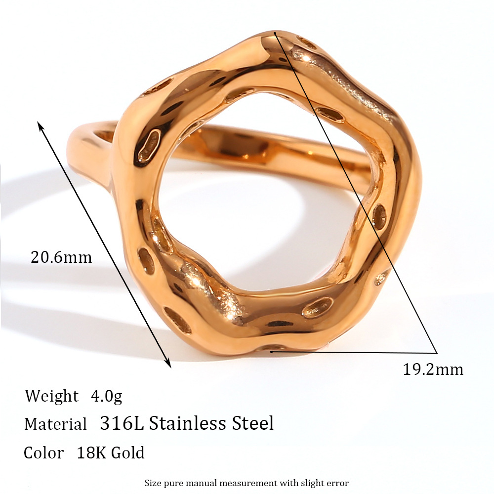 Fashion Simple Special Interest Light Luxury Ring Ornament Stainless Steel 18K Gold Plating Irregular
