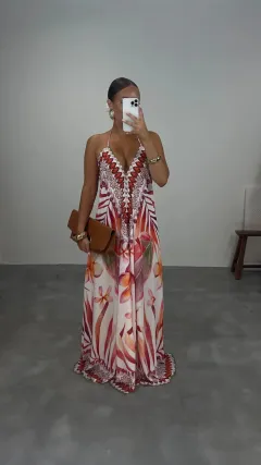 Women's Sleeveless Printed Maxi Dress - 4Style-L - View 1