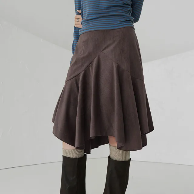 Autumn And Winter Retro Design Irregular Midi Skirt For Women Brown - Shop at LoveMi