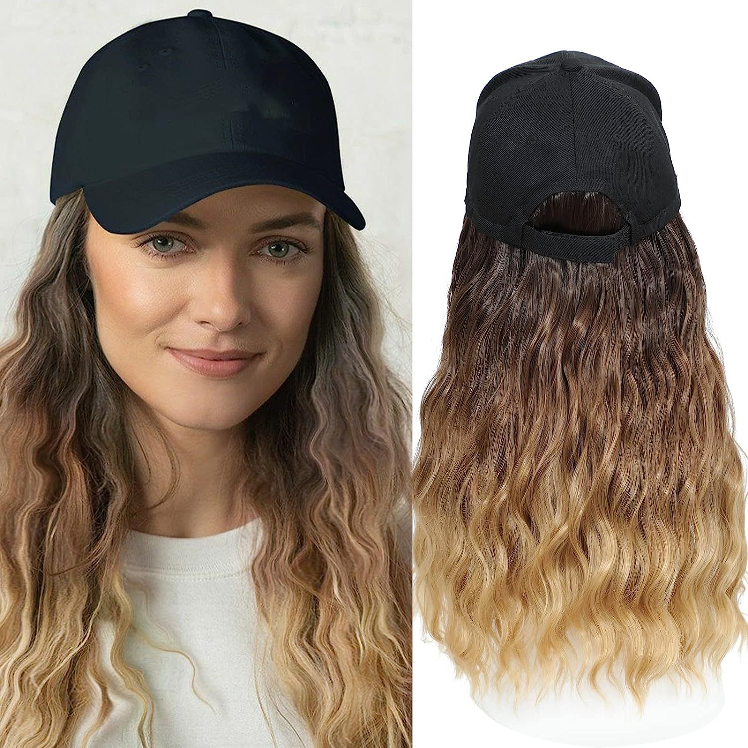 Hat One piece Women's Big Wave Long rolled Chemical Fiber Wig 1B3027 - Shop at LoveMi