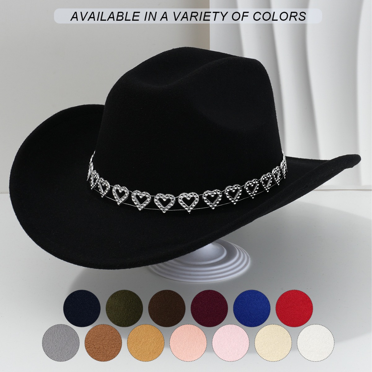 Denim Hat Elegant Top Hollowed-out Heart With Rhinestones