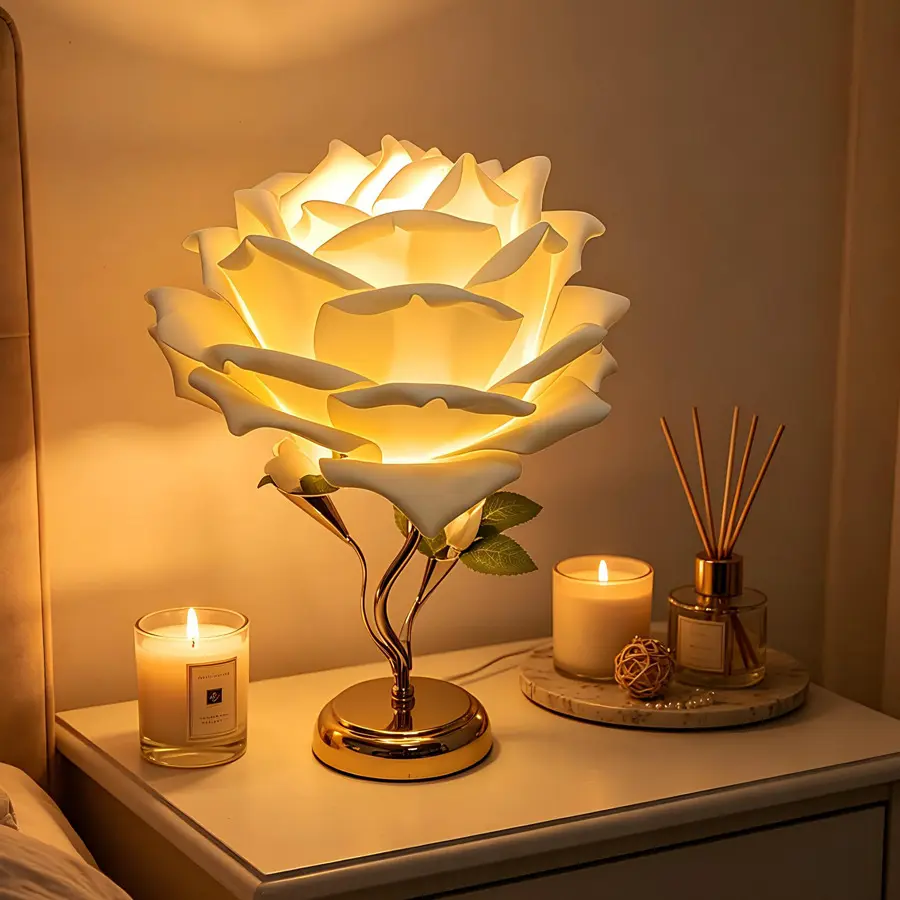 Rose-shaped White And Pink Petal Table Lamp