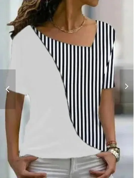 Women's Fashion Irregular Collar Printed T shirt Beige - Shop at LoveMi