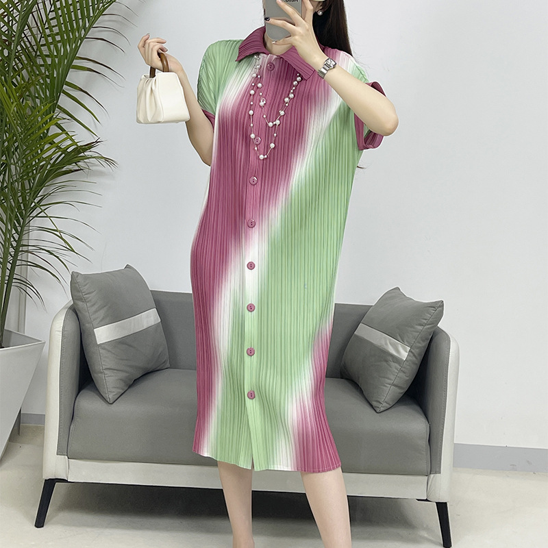 Pleated Casual Printed Cardigan Dress Women