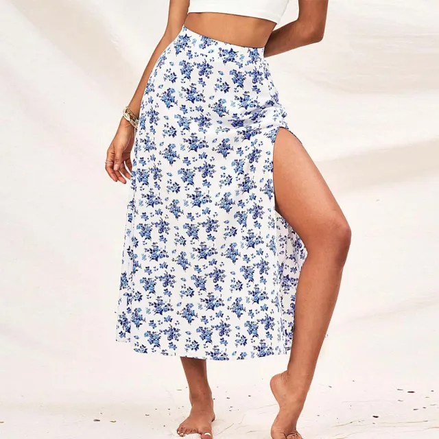Women's Fashion Loose Split Floral Skirt White - Shop at LoveMi