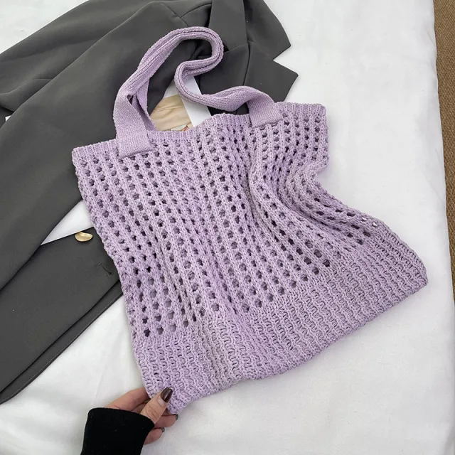 Women's Hollow Knitted Large Capacity Shoulder Bag Purple - Shop at LoveMi
