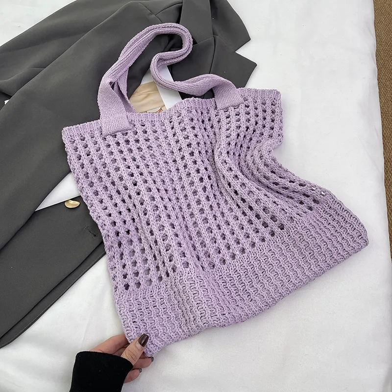 Women's Hollow Knitted Large Capacity Shoulder Bag - Purple