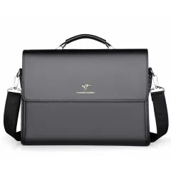 Men's Horizontal Leather Portable Briefcase - Black - View 1