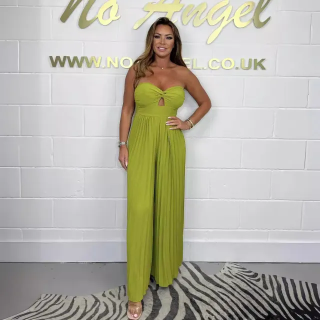 Tube Top Solid Color Pleated Jumpsuit Sleeveless Leotard Yellow - Shop at LoveMi
