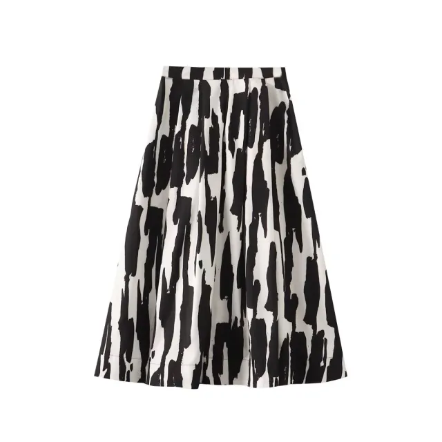 Women's Summer New Fashionable All match Printed High Waist Midi Skirt Black - Shop at LoveMi