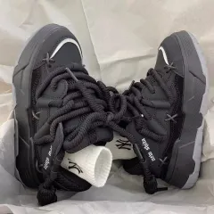 Thick Bottom Retro Height Increasing Couple Clunky Sneakers - Black - View 1