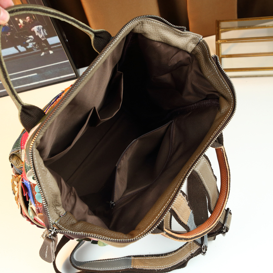 Rétro sac à dos des femmes de style bohème avec patchwork en cuir véritable – Image 4