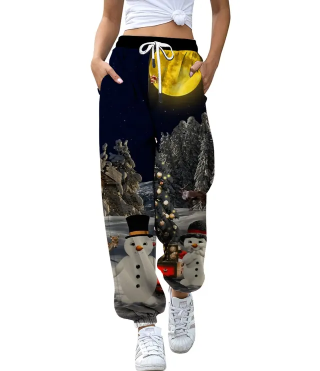European And American Christmas High Waist Loose 3d Printed Casual Drawstring Women's Sports Casual Pants Smck105Sm981 - Shop at LoveMi