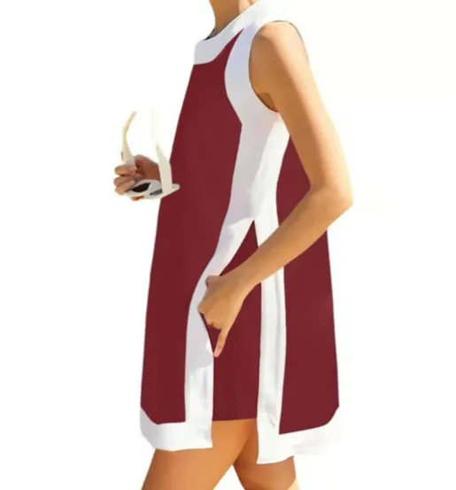 Color block Crew Neck Sleeveless Top With Shorts Wine Red - Shop at LoveMi