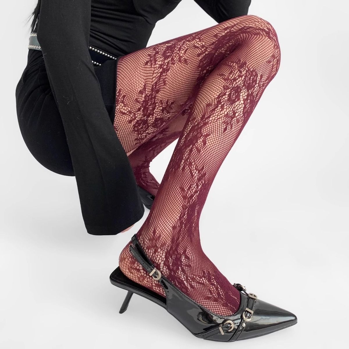 Retro Lace Fishnet Stockings French Jacquard Patterned Tights