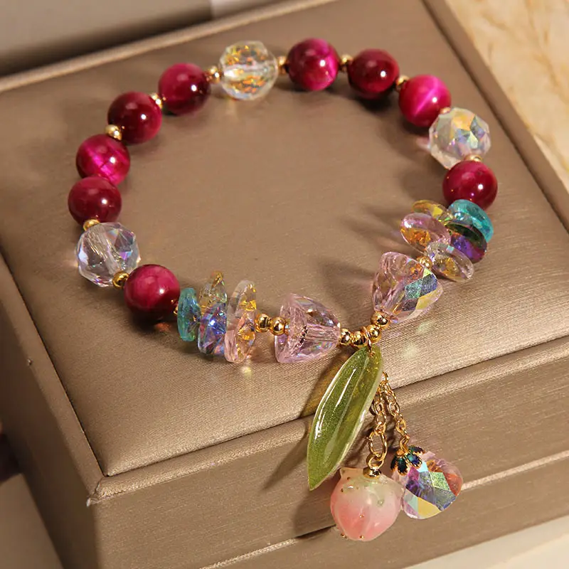 Rose Red Tigereye Vanves Stone Crystal Bracelet