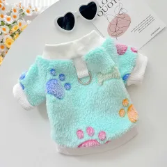 Flannel Warm Skin-friendly Pet Clothing - Blue Paw Print - View 1