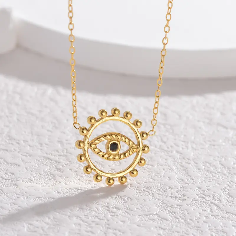 Wind Hollow Circle Devil's Eye Necklace Ornament Women's Stainless Steel